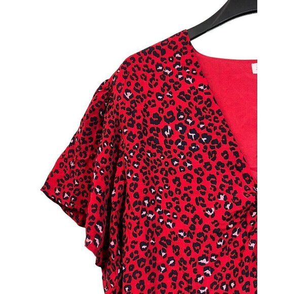 Lovers + Friends Valentina Top Small Red‎ Animal Print Cinch Front Flutter S/S - Picture 5 of 16